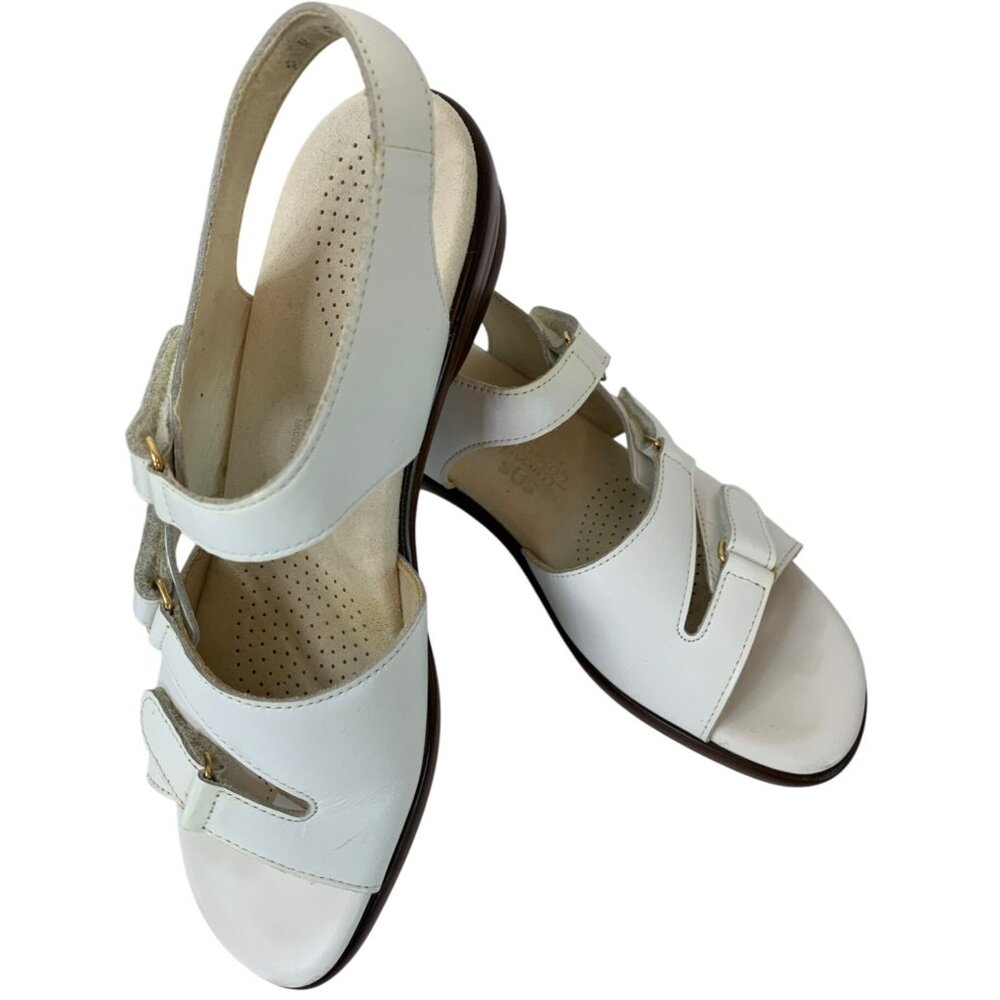 SAS Womens Tabby White Leather Adjustable Comfort Sandals Size 8N EUC M10097